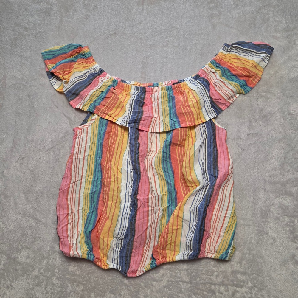 Arizona Jean Co Womens Medium Boho Striped Ruffle Off Shoulder Top Multi-Color